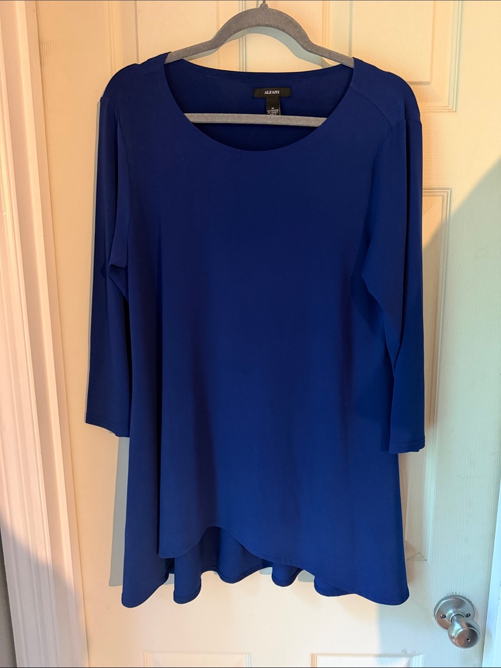 Alfani Blue Scoop Neck Tunic with 3/4 Sleeves